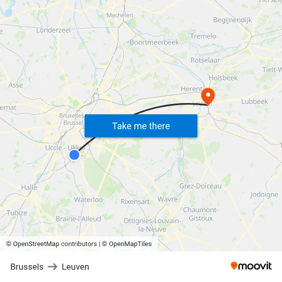 Brussels to Leuven map