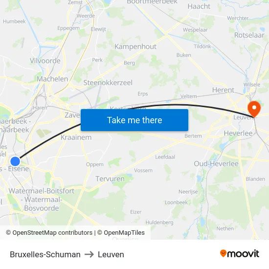 Bruxelles-Schuman to Leuven map