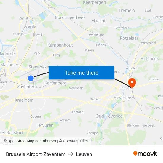 Brussels Airport-Zaventem to Leuven map
