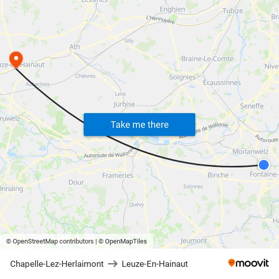 Chapelle-Lez-Herlaimont to Leuze-En-Hainaut map