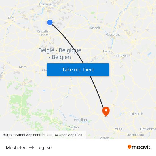 Mechelen to Léglise map