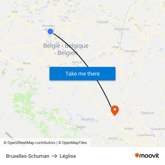 Bruxelles-Schuman to Léglise map