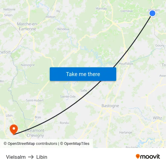 Vielsalm to Libin map