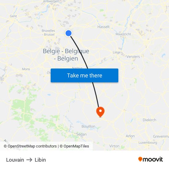 Louvain to Libin map