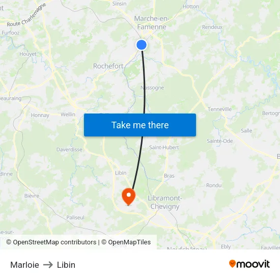 Marloie to Libin map