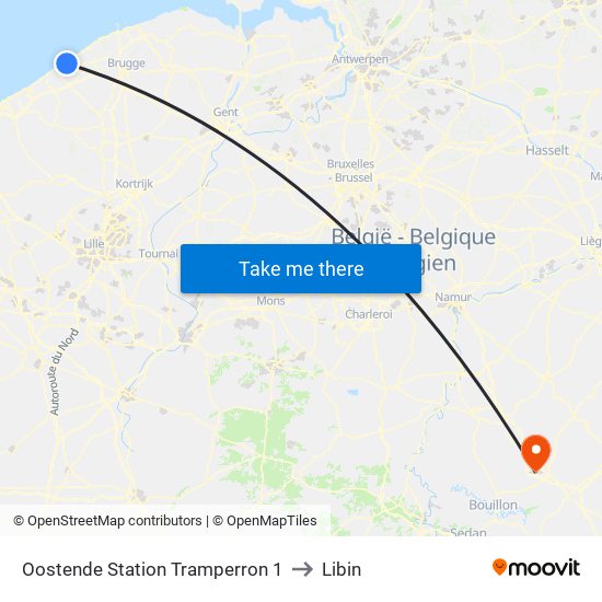 Oostende Station Tramperron 1 to Libin map