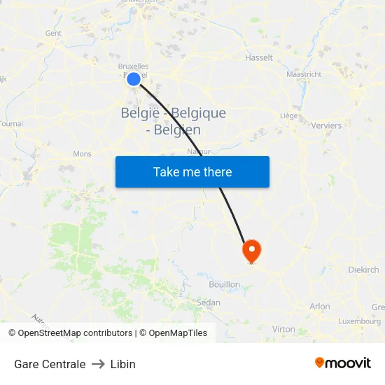 Gare Centrale to Libin map