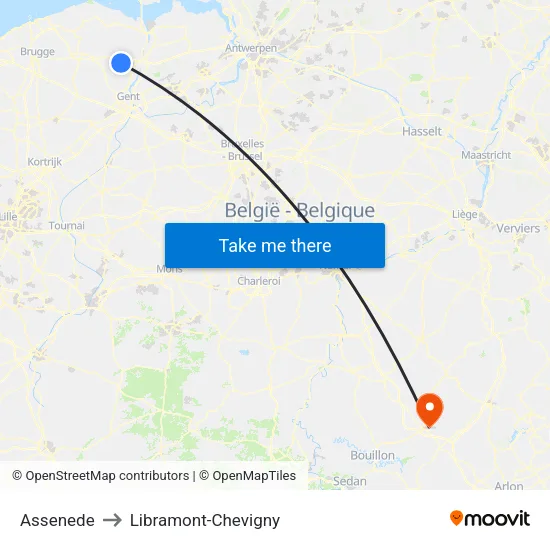Assenede to Libramont-Chevigny map