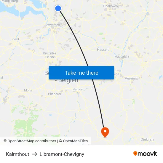 Kalmthout to Libramont-Chevigny map