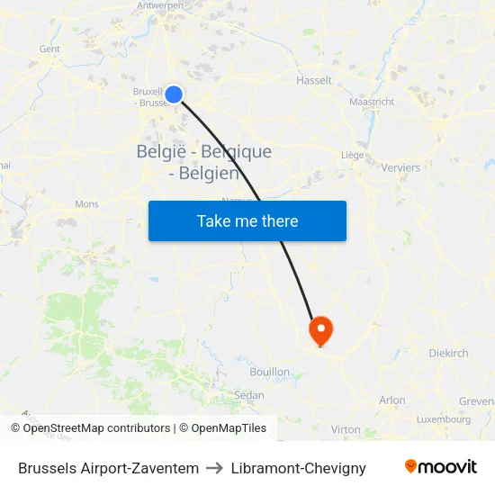 Brussels Airport-Zaventem to Libramont-Chevigny map