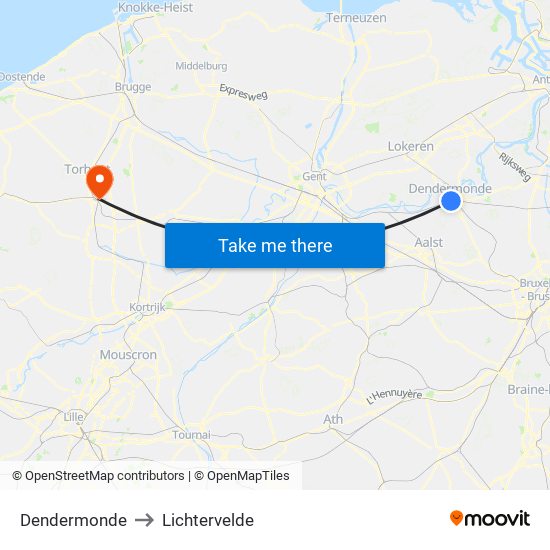 Dendermonde to Lichtervelde map