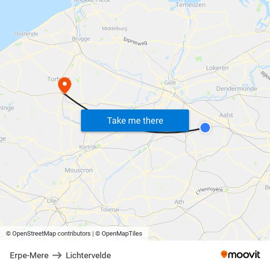 Erpe-Mere to Lichtervelde map