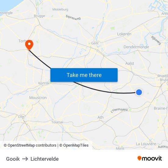 Gooik to Lichtervelde map