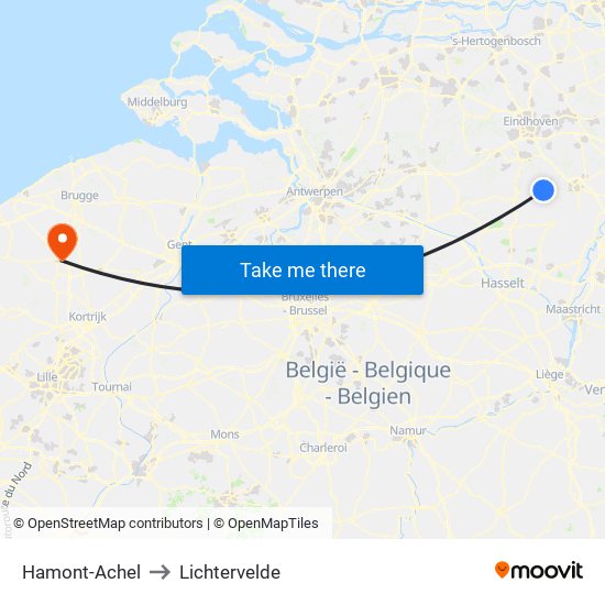 Hamont-Achel to Lichtervelde map