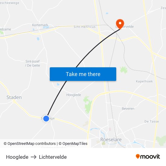 Hooglede to Lichtervelde map