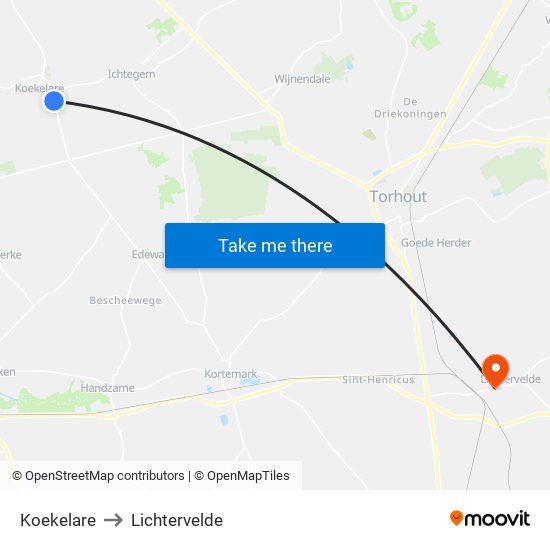 Koekelare to Lichtervelde map