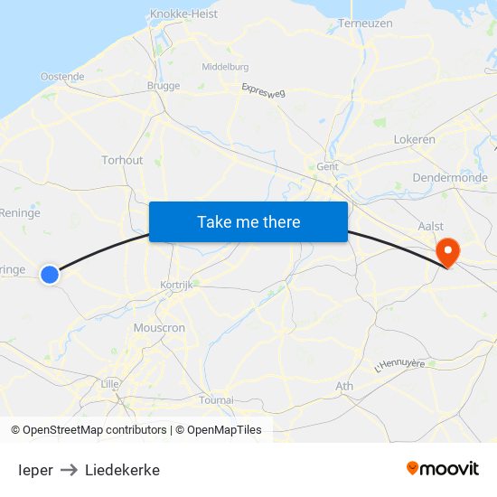 Ieper to Liedekerke map