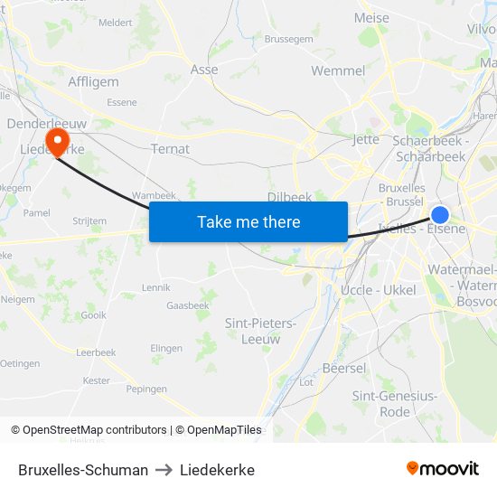 Bruxelles-Schuman to Liedekerke map