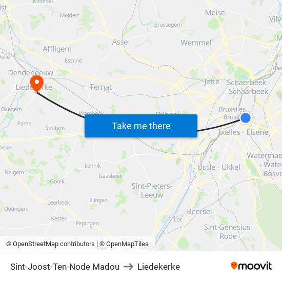 Sint-Joost-Ten-Node Madou to Liedekerke map