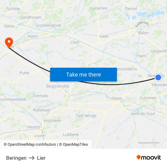 Beringen to Lier map