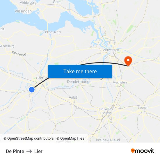 De Pinte to Lier map