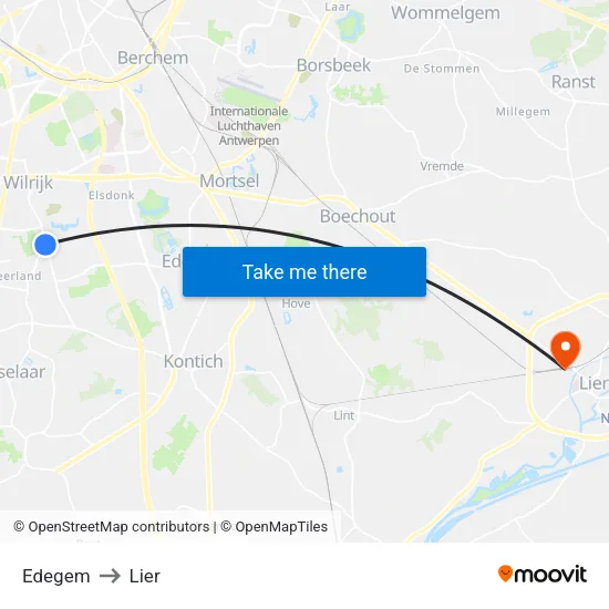 Edegem to Lier map