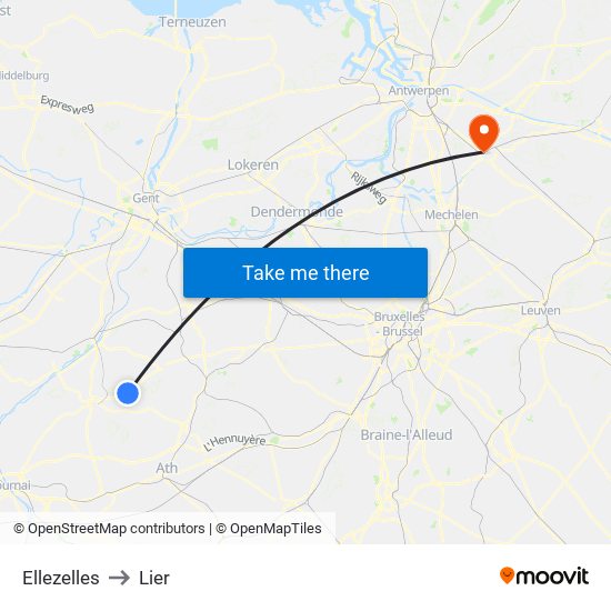 Ellezelles to Lier map