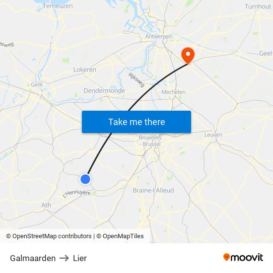 Galmaarden to Lier map
