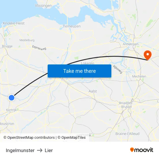 Ingelmunster to Lier map