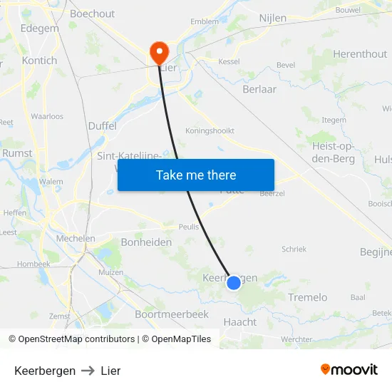 Keerbergen to Lier map