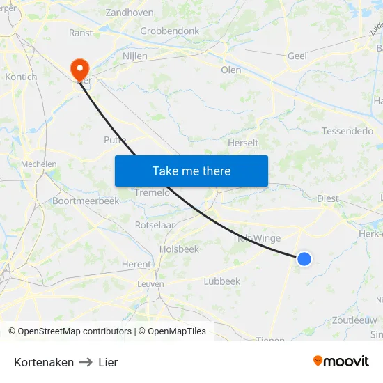 Kortenaken to Lier map