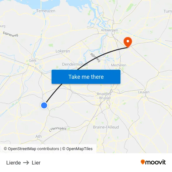 Lierde to Lier map