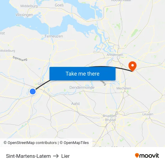 Sint-Martens-Latem to Lier map