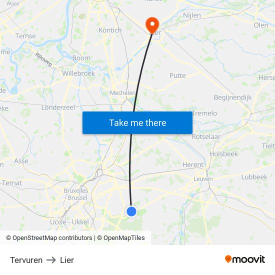 Tervuren to Lier map