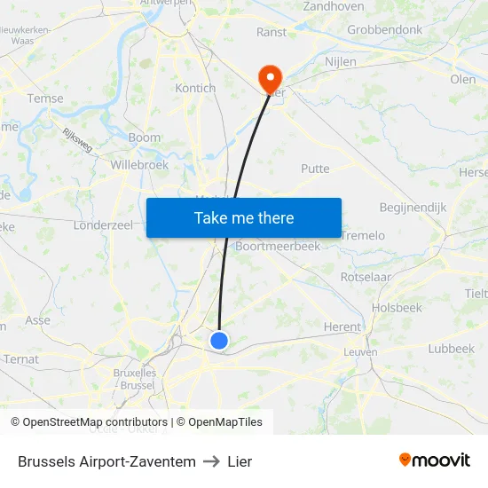 Brussels Airport-Zaventem to Lier map