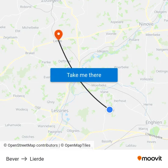 Bever to Lierde map
