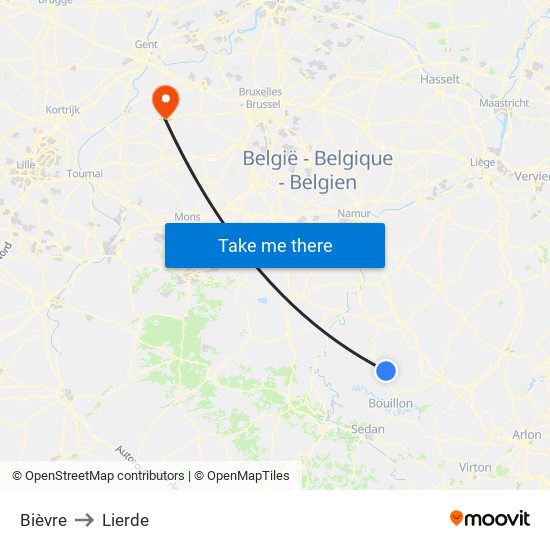 Bièvre to Lierde map