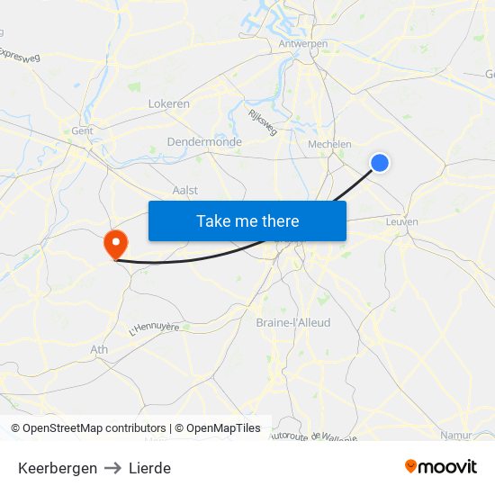 Keerbergen to Lierde map