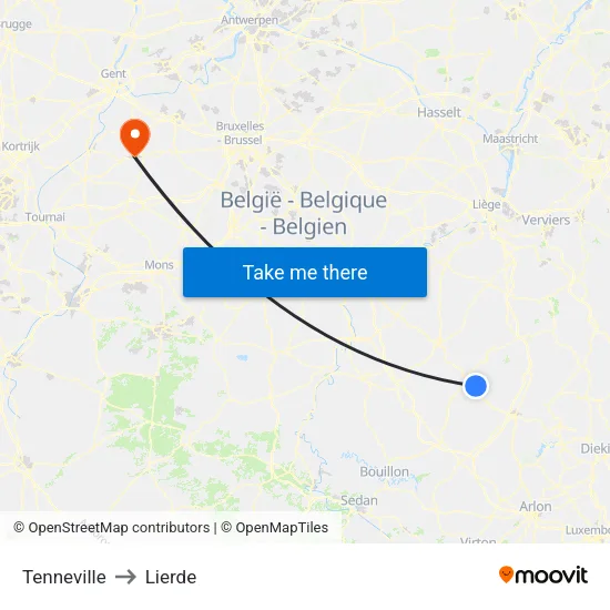 Tenneville to Lierde map
