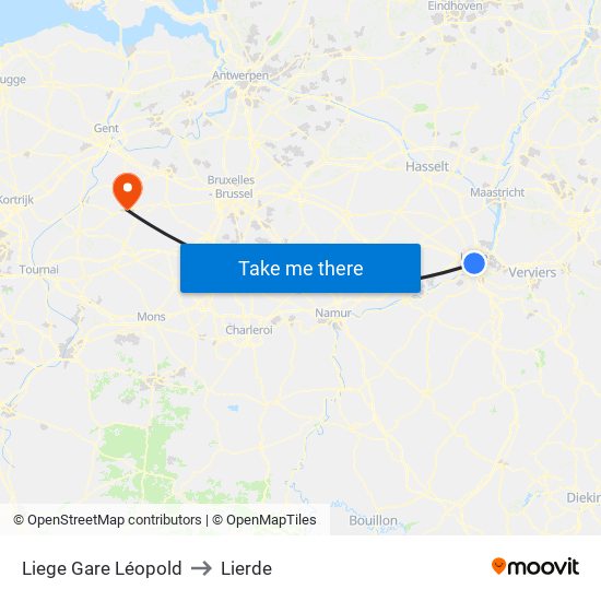 Liege Gare Léopold to Lierde map