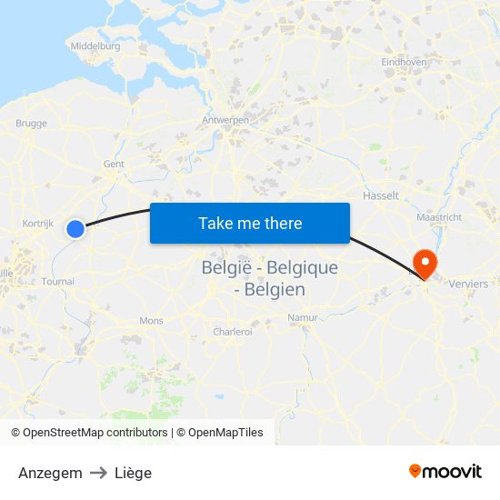 Anzegem to Liège map