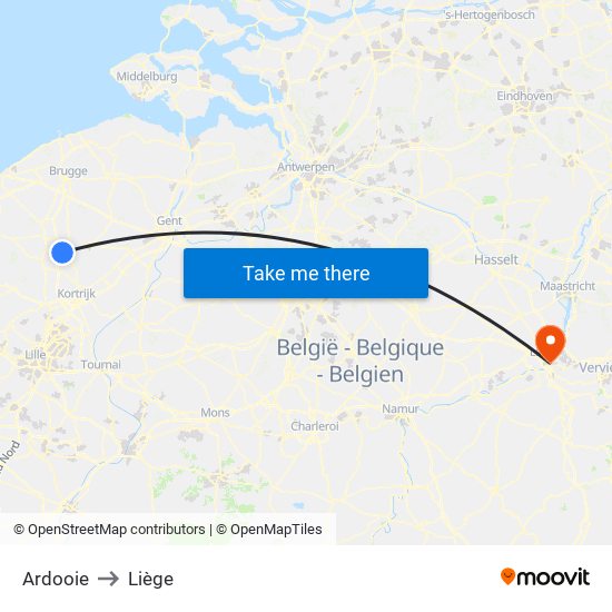 Ardooie to Liège map