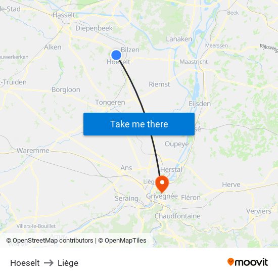 Hoeselt to Liège map