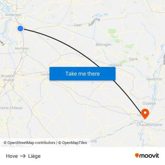 Hove to Liège map