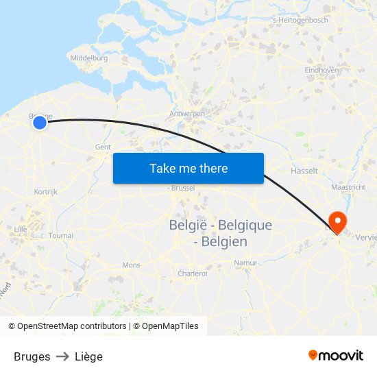 Bruges to Liège map