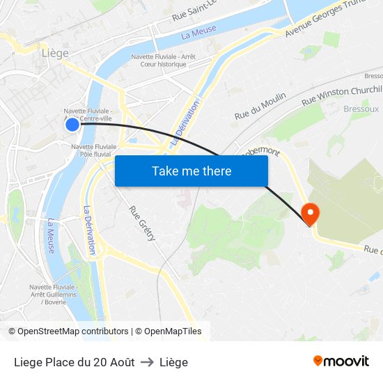 Liege Place du 20 Août to Liège map