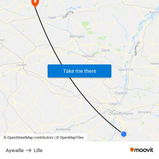 Aywaille to Lille map