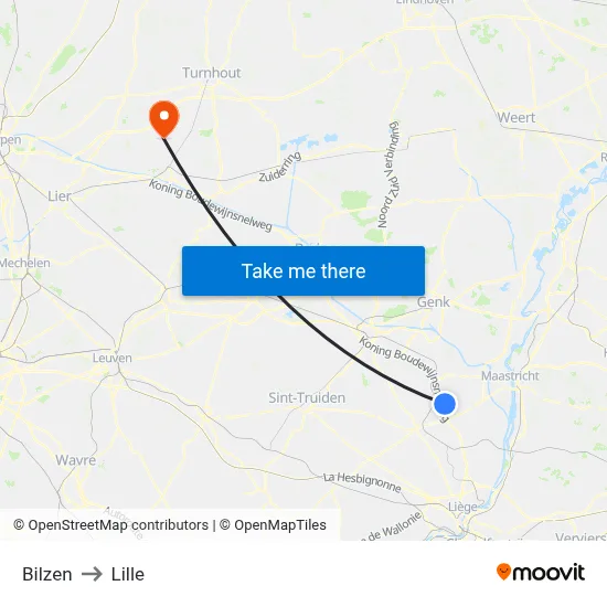 Bilzen to Lille map