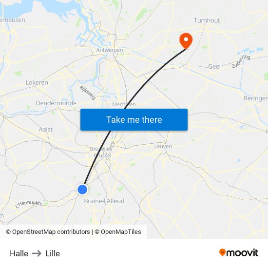 Halle to Lille map