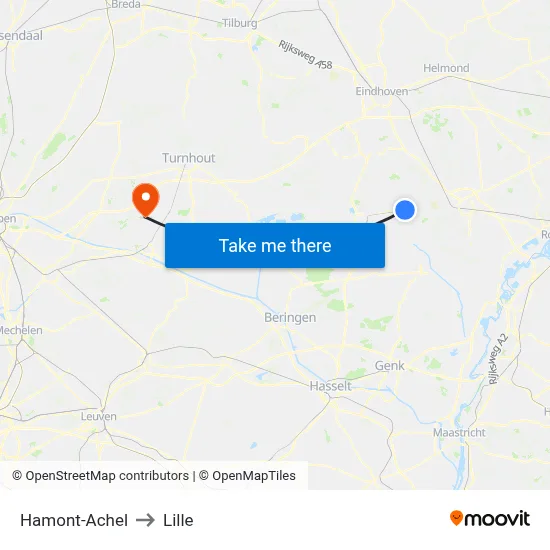 Hamont-Achel to Lille map